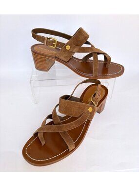 Veronica Beard Eloide Sandals Block Heel Hazelwood Brown Suede Size 8